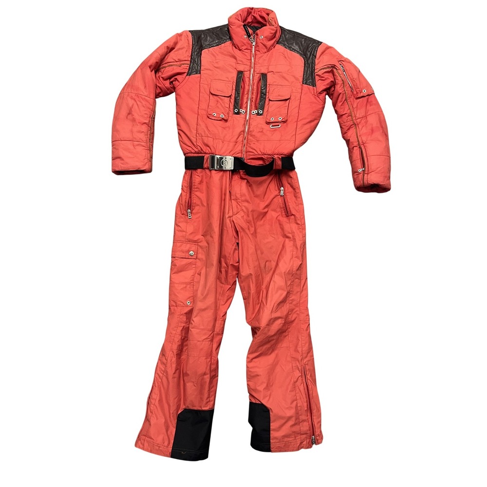 Bogner Ski Suit Mens Large Red One Piece Insulated Belted Zip Pockets Logo